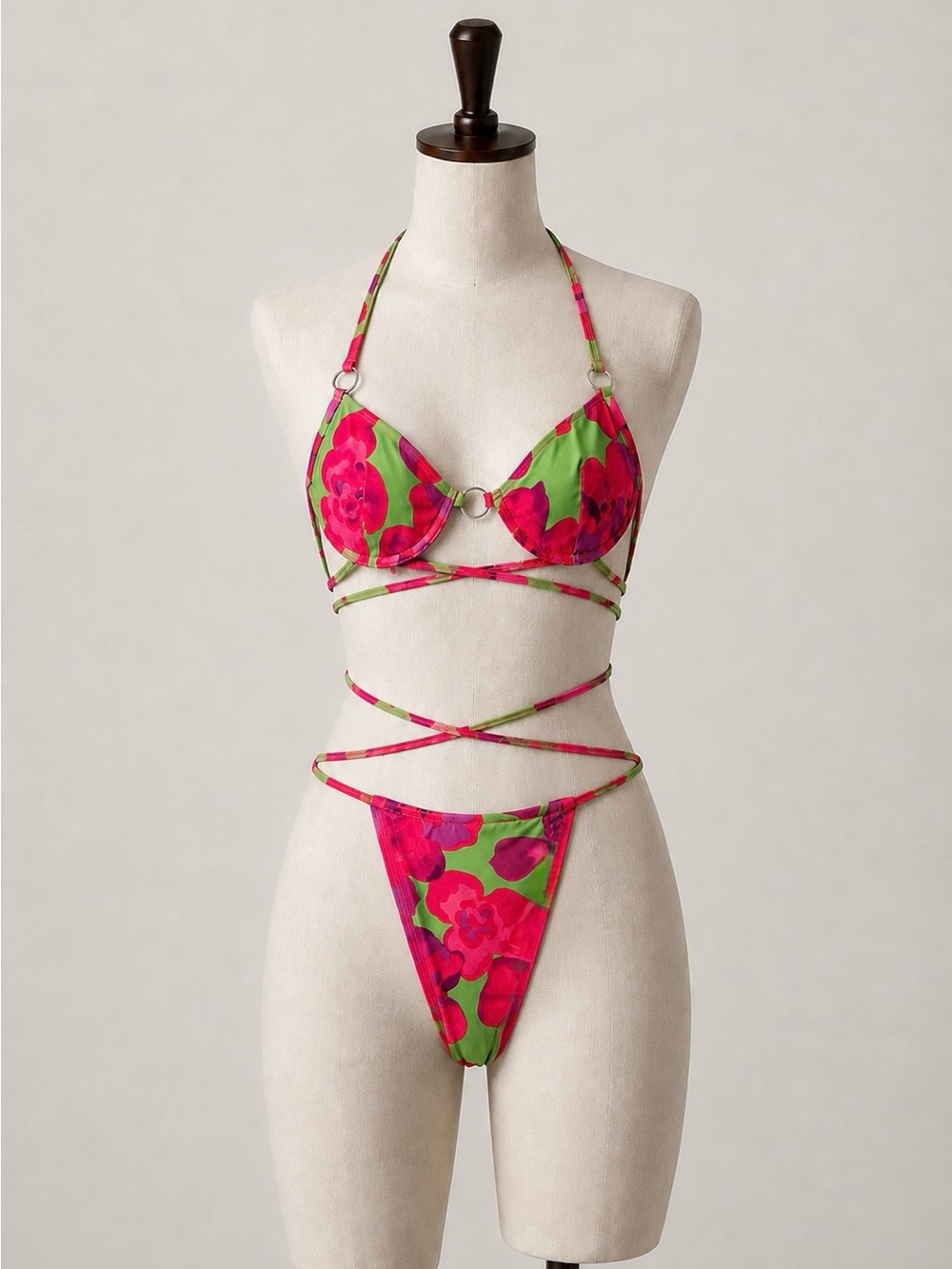 Nasty Gal Hot Pink & Neon Green Bikini Set